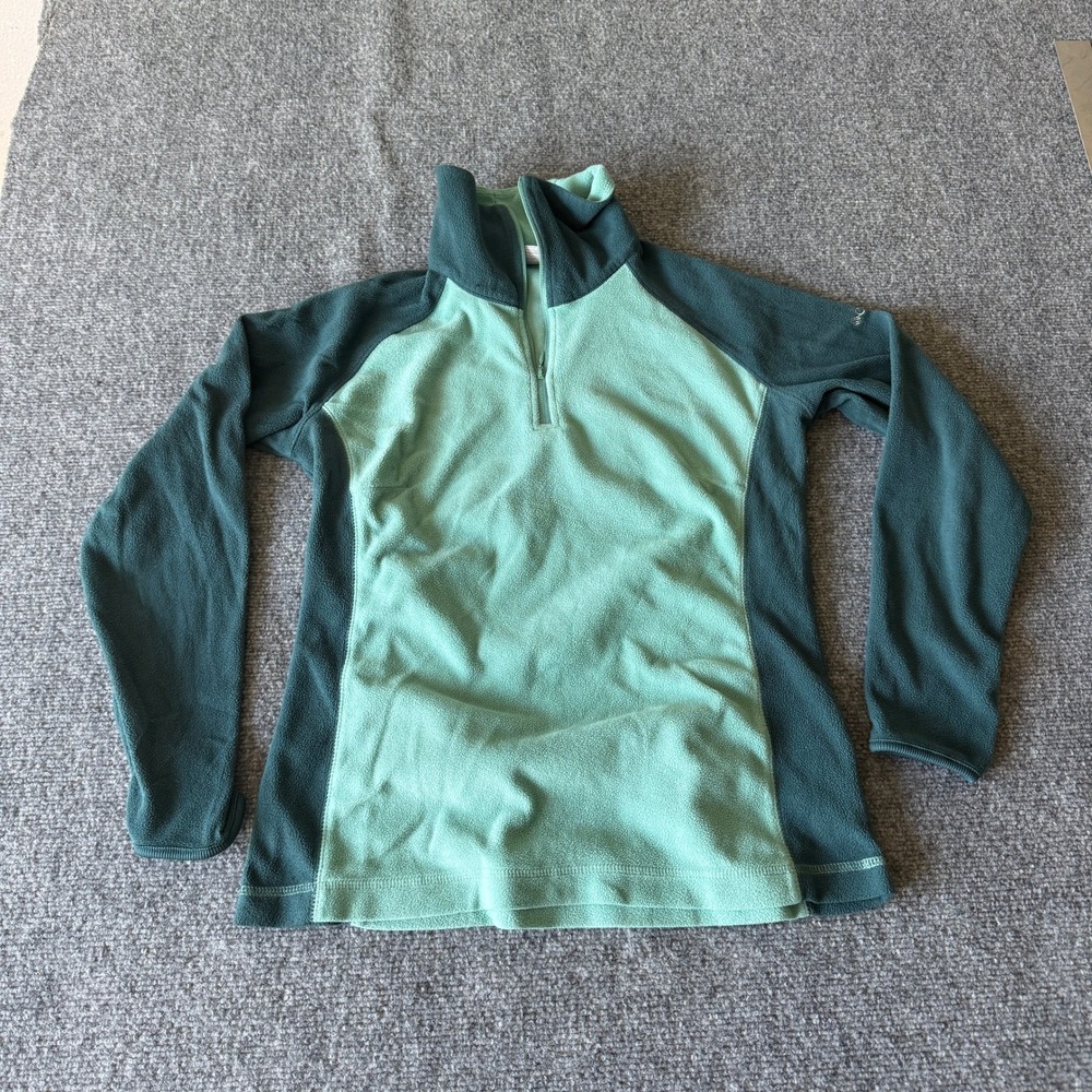 Columbia‎ Womens Fleece Quarter Zip Pullover Green Colorblock Mock Neck Medium